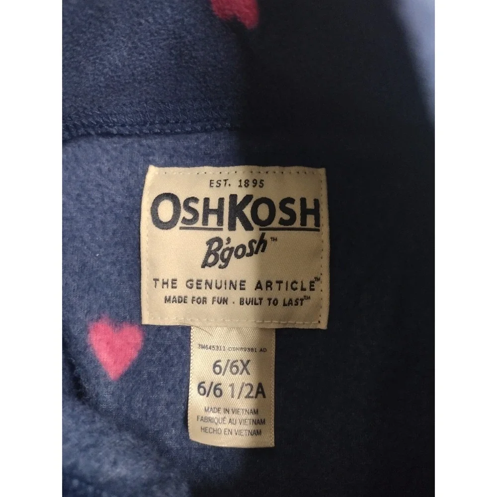 OshKosh Bgosh Girls Navy Blue‎ Heart Print Fleece Quarter Zip Pullover Size 6 6X